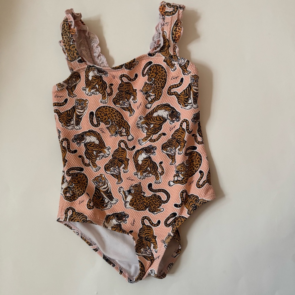 Kenzo - Kids Pink Allover Tiger Ruffle Sleeve Swim - 5
